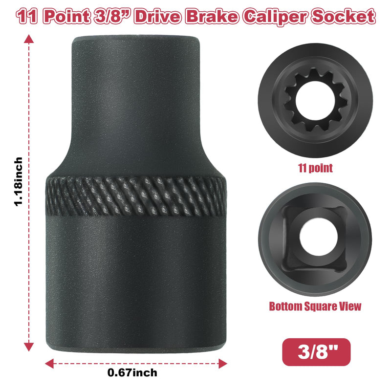 Feekoon 2 Pack 3/8" Brake Caliper 11 Point Socket Truck Brake Caliper Socket 3/8" Drive Replacement for European Trucks Compatible with Bendix Adb 22x, Adb 225, Sn6, Sn7, Sk7 Air Disc Calipers