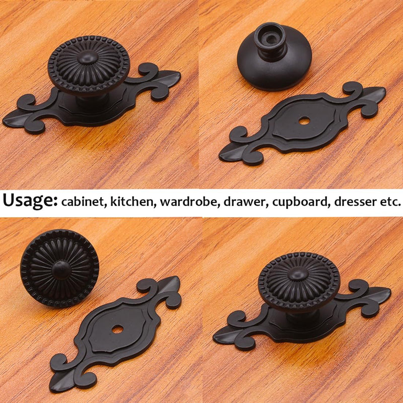 Antique Cabinet Knobs, Vintage Retro Mushroom Drawer Knobs with Backplate, Dresser Pull Handles for Kitchen/Cupboard/Wardrobe/Cabinet (Black-Backplate, 8 Pieces) Mushroom-backplate