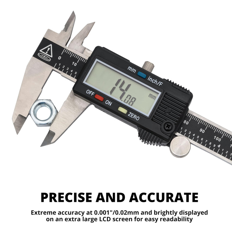 NEIKO 01407A Electronic Digital Caliper Measuring Tool, 0 - 6 Inches Stainless Steel Construction with Large LCD Screen Quick Change Button for Inch Fraction Millimeter Conversions, Digital Caliper Measuring Tool 6 Inch