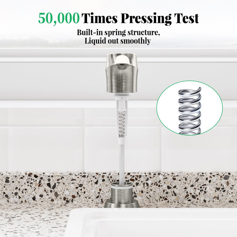 SAMODRA Kitchen Sink Soap Dispenser,Lotion Dispenser,ABS Dispenser Built-in Pump Brushed Nickel Head with 11 oz PET Bottle, Refill from Top