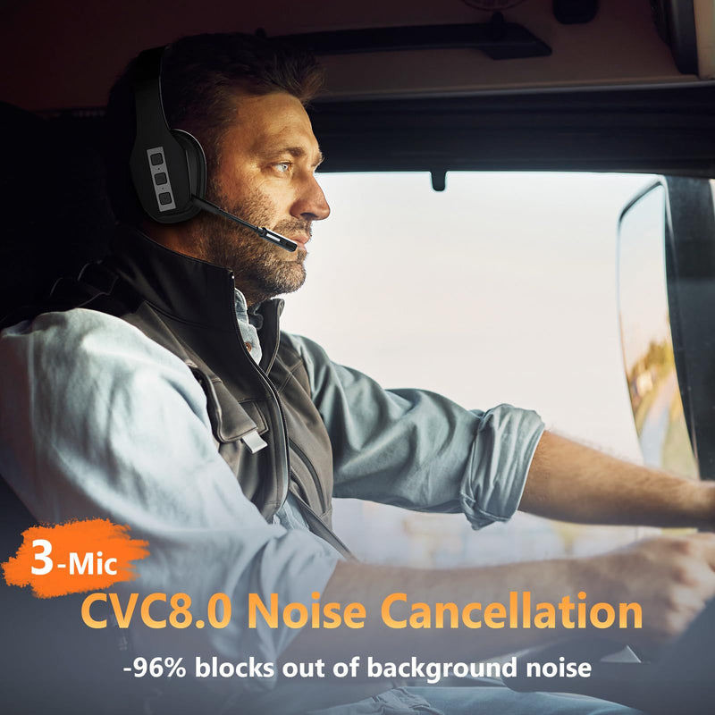 Conambo Trucker Bluetooth Headset, 3-Mic Noise Cancelling, 60H Battery Life | Built for truck drivers with a dedicated mute button, all-day comfort and reliable calls in noisy environments BLACK