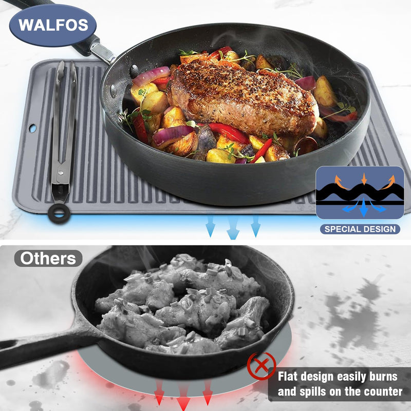 Walfos Large Silicone Trivet 16x12 Inch, Hot Pads for Kitchen, Heat Resistant Pot Holders Trivets for Hot Dishes, Hot Pots and Pans, Quartz Countertops, Gray, 2 Pack 16x12in, 2 Grey XXL Trivet