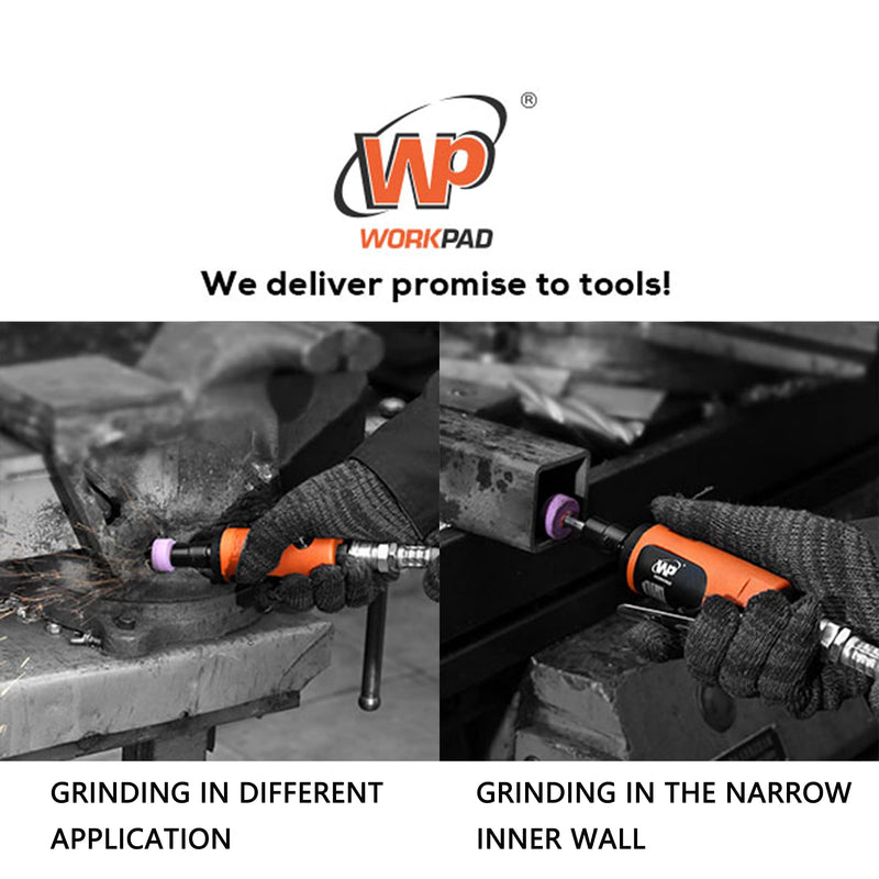 WORKPAD Mini Air Straight Die Grinder with 10-Pieces Air Die Grinder Stone Set，25000 RPM, Mini Pneumatic Tools, Equipped with 1/4-inch, 1/8-inch collets and 2 wrenches
