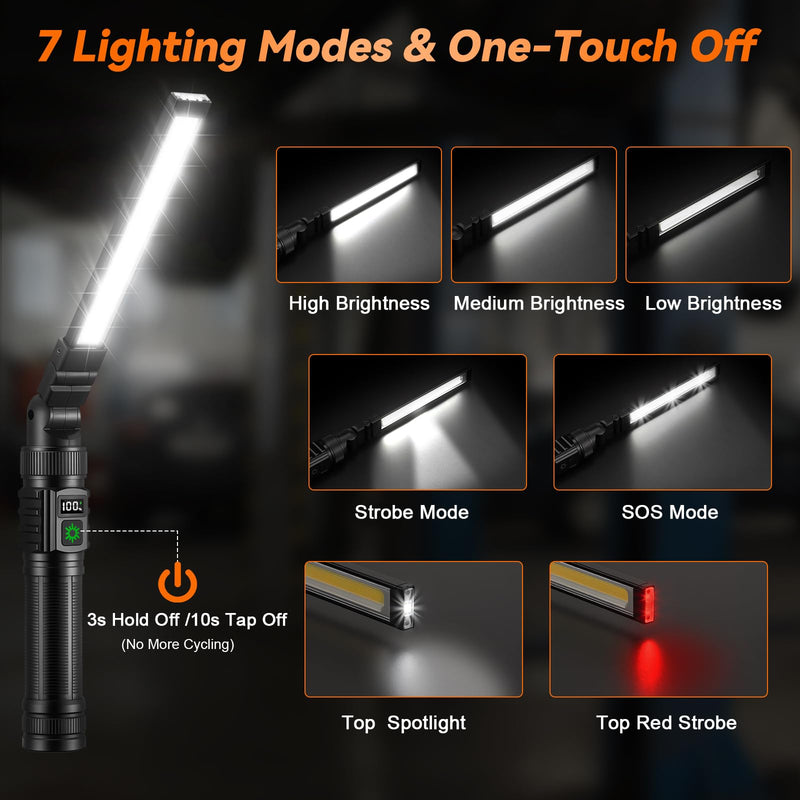 2Pack Magnetic Work Light, All Aluminum & 1500 High Lumens Rechargeable LED Work Light, 7 Mode & 360° Rotation Mechanic Light, Rechargeable Flashlight for Car Repairing, Easter Gifts for Men 2Pack