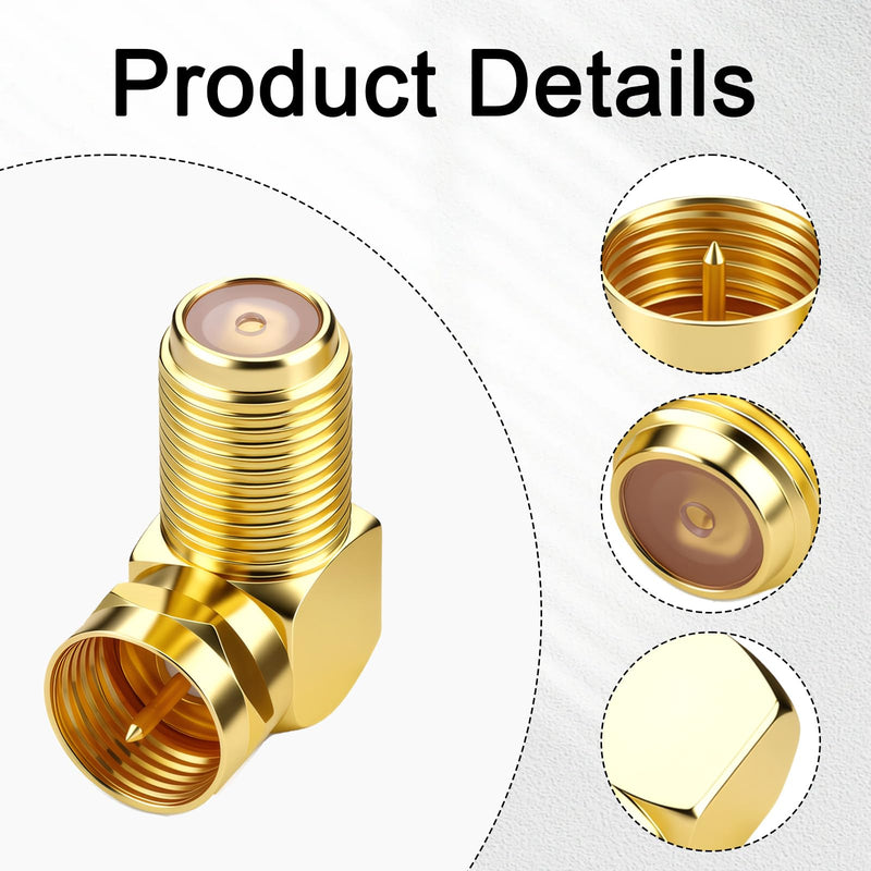 4Pcs 90 Degree Cable Coax Connector Right Angle Coax Adapter F Coaxial Connector 90 Angled Coax-Cable RG6 Coaxial Adapter Wall Plate Connectors, Gold