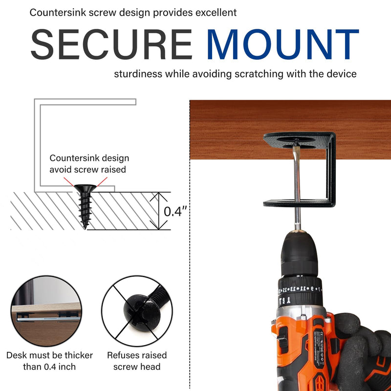 BYMECOST Under Desk Laptop Storage Mount, Metal Under Desk Device Holder, for Devices Up to 1.37" Thick, MacBook, Mini, Keyboard, Router, with Anti-Scratch Silicone (Black) Black 1.37"