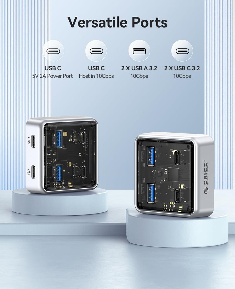 ORICO 10Gbps USB-C Hub, 4-Port Zinc Alloy USB 3.2 Splitter with 2 USB-A & 2 USB-C Ports, High-Speed Data Extender for Laptops, PCs, Desktops, and More (1.64Ft) 1.64Ft
