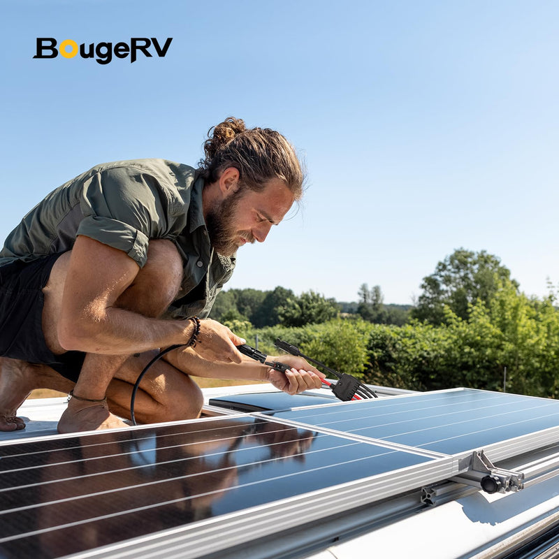 BougeRV Solar Parallel Connectors for 2 Solar Panels, 2 to 4 Y Branch 10AWG Adapter Splitter Cable Wire Plug PV Tool Kit, Waterproof (MFF/FMM) MFF/FMM