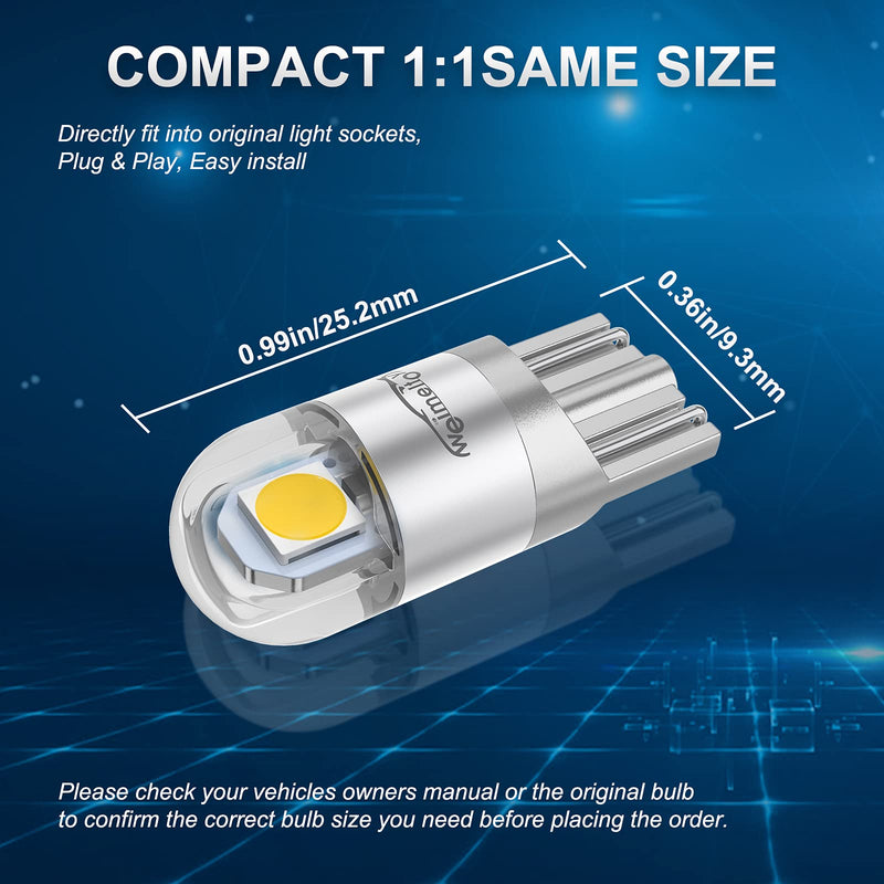 194 Led Car Bulb 3030 Chipset 2SMD T10 194 168 W5W Led Wedge Light Bulb 1.5W 12V License Plate Courtesy Step Map Lights Trunk Lamp Clearance Lights (12pcs) White