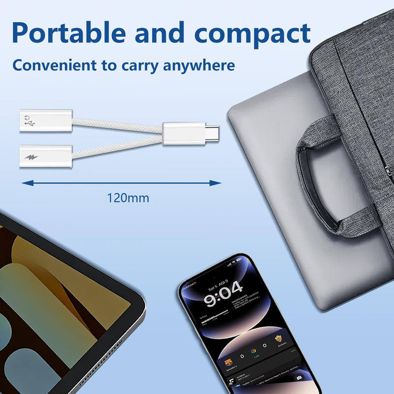 USB C Splitter 1 in 2 Out, Dual USB-C Charger and Headphone Adapter, USB-C Splitter PD 60W Fast Charging, Type C Audio Adapter Dongle Cable for Apple iPhone 15 16 17/iPad Pro/Galaxy/Pixel (1PACK) USB-C to USB-C and USB-C 1 PACK
