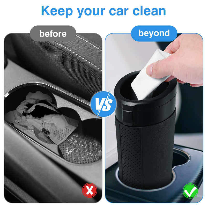 Car Trash Can Bin with Lid, 2 Packs Mini Leakproof Garbage Can for Vehicle, Cup Holder Trash Can, Small Trash Bin for Cars, Home, Bedroom, Office(Black) Black 02