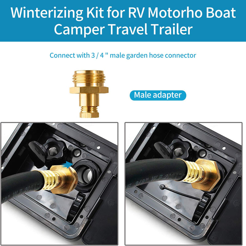 RV Camper Winterizing Kit, 16 Inches Sprinkler Winterization Kit with Shut Off Valve, RV Water Blowout Adapter Air Compressor Quick Connect kit for Winterize RV Motorhome, Boat, Camper, Travel Trailer Black