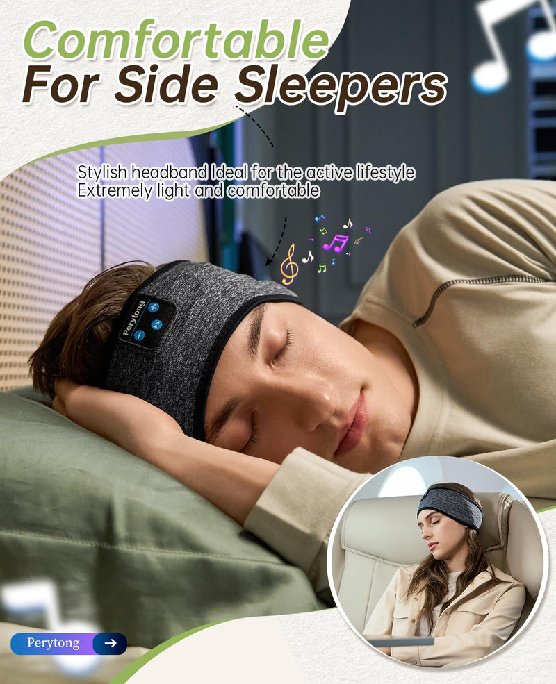 Sleep Headphones Headband - Sleeping Headphones for Side Sleepers - Music Headphones Comfortable Headband with Ultra-Thin HD Stereo Speaker for Workout Running Cool Gadgets Unique Gifts Blackgray white