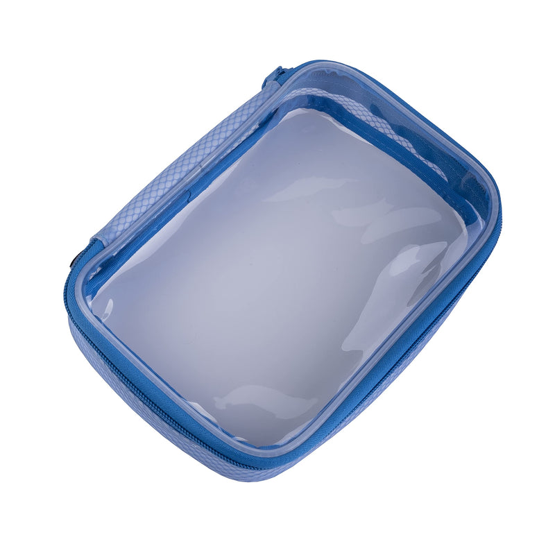 Set of 3 Transparent TPU Storage Cases, Blue, Small Medium Large, 170 x 50 x 135 mm to 250 x 50 x 160 mm, Clear Zip Organisers for Camera Gear, Cables, Tools and Accessories
