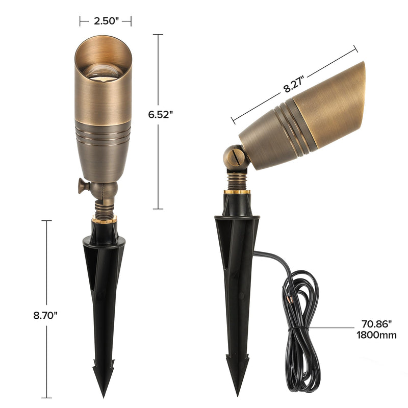 LUTEC Solid Brass Low Voltage Landscape Lighting, 12V Heavy Duty Waterproof Landscape Spotlights Bronze, Wired Uplights Outdoor Fixtureswith ABS Spike, Garden Yard Pathway Tree with MR16 Bulb 1 Pack