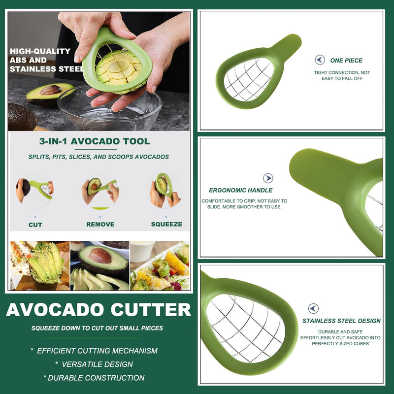Avocado Slicer Tools 3 PCS - Avocado Saver for Fridge to Keep - Avocado Slicer for Peeler Pitter - Avocado Cutter for Cuber Dicer - Fruit Vegetable Avocado Tools-Kitchen Gadgets Green