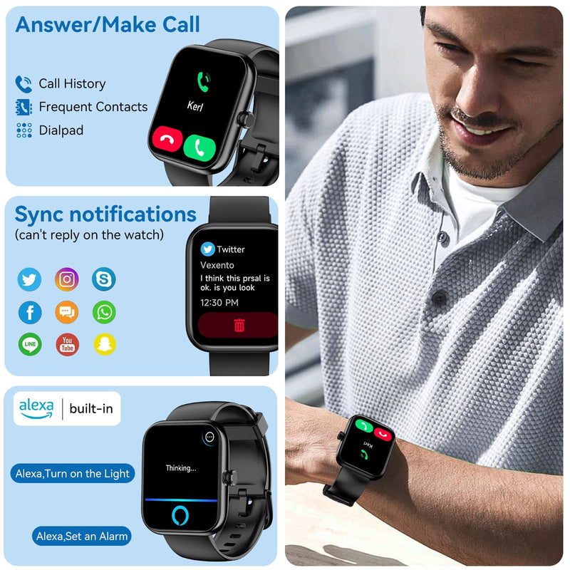 Smart Watch with Alexa Built-in 2026 Fitness Tracker 1.83" HD Bluetooth Calls and Notifications Heart Rate Sleep Monitor Fitness Watch IP68 Waterproof with 120+ Sport Modes for iPhone Android (Black) Black
