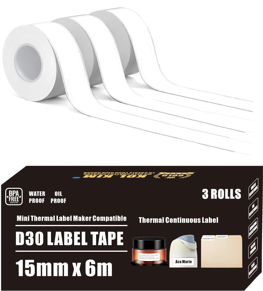 D30 Continuous Label, 3 Rolls D30 Continuous Label Tape 1/2 in X 20 Ft Continuous Label Tape for Phomemo D30 D35 Q30 Label Tape for Print Master D30 D35 Labels Refill Black on White 15mm X 6m 15mm X 6 M Continuous White 3 Rolls