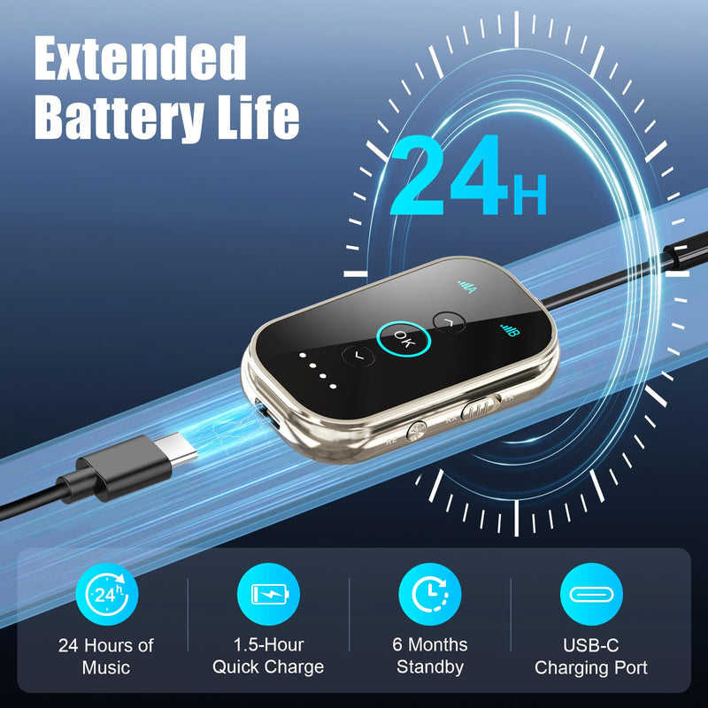 Bluetooth 5.4 Transmitter Receiver – Airplane/TV/Gym Wireless Audio Adapter | CNC metal & glass with Qualcomm aptX LL/HD, pairs with 2 AirPods/headphones for low-latency shared audio Silver Black