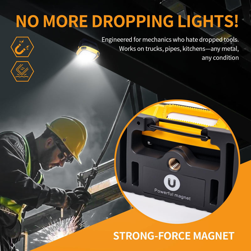 tekstap 6000mAh Magnetic Work Light Rechargeable with 4000 Lumen IP65 Waterproof, 30H Runtime, 4 Brightness & 4 Color Modes with Red SOS, Strong Magnet Base for Car Repair, Camping, Emergency 1PC 1