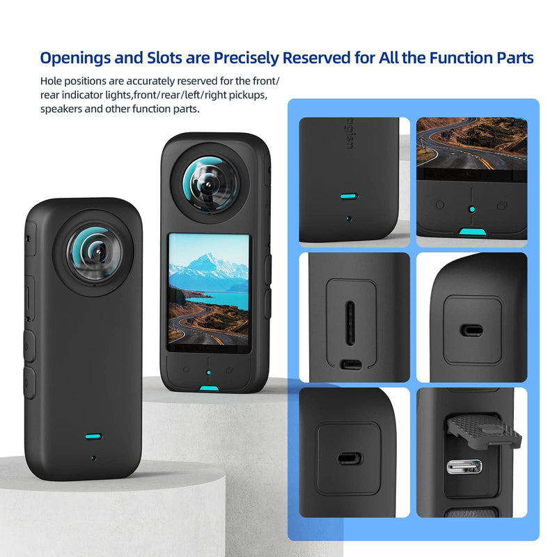 Protective Case for Insta360 X3 Panoramic Action Camera, Silicone All-Round Cover - Black