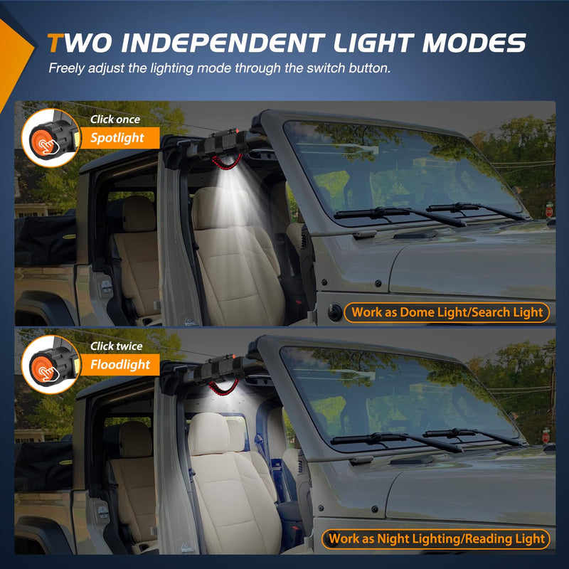 Nilight Dome Light w/Grab Handle Universal 2”- 4” Roll Bar Mount LED Interior Lights Spot Flood Combo Beam Metal Buckle for Wrangler CJ YJ TJ JK JL Gladiator JT 2PCS Jeep Dome Light w/Grab Handle