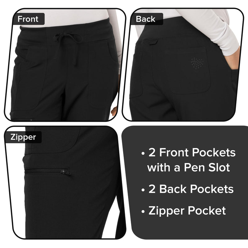 Heartsoul Women's Medical Scrub Jogger Pants Contemporary fit Drawstring waistband Jogger With 5 Pockets - HS030 Medium Black