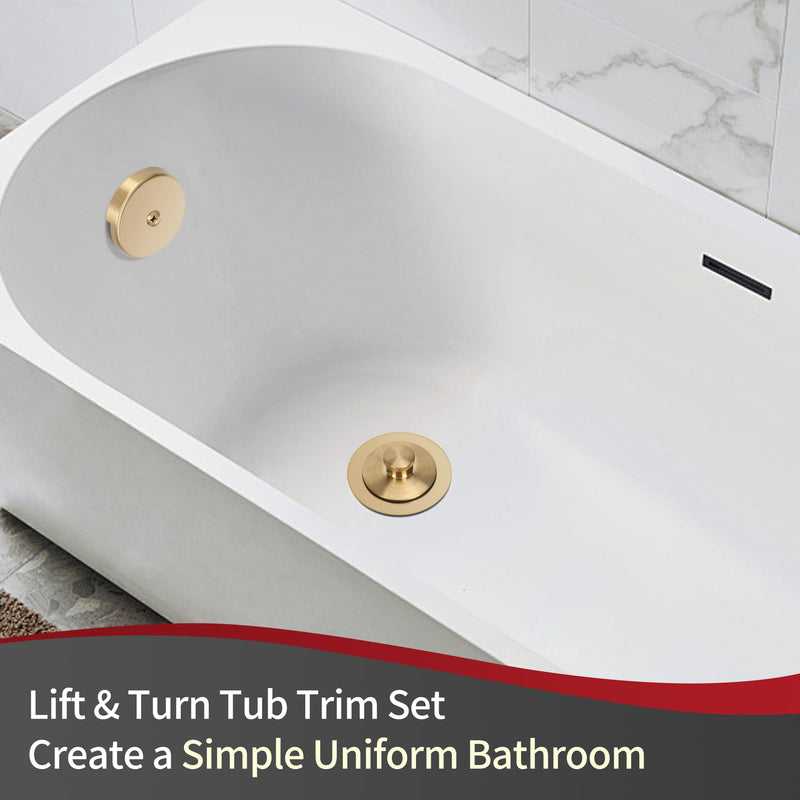 PRIMSOPH Lift Turn Tub Drain Trim Kit with One Hole Overflow Faceplate Conversion Kit Assembly Universal Fine Coarse Thread Replacement Brushed Gold