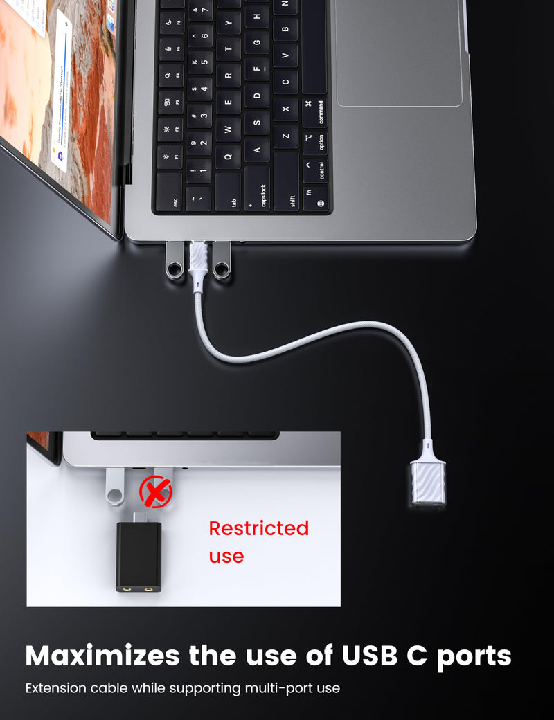 MOSWAG Type C External Sound Card, USB-C to Headphone Jack Adapter Sound Card, USB-C Microphone Headphone Adapter Compatible with MacBook, Chromebook, iPad Pro 2020, iPhone 16/15, Galaxy S24/ S23/ S22 1 Pack White