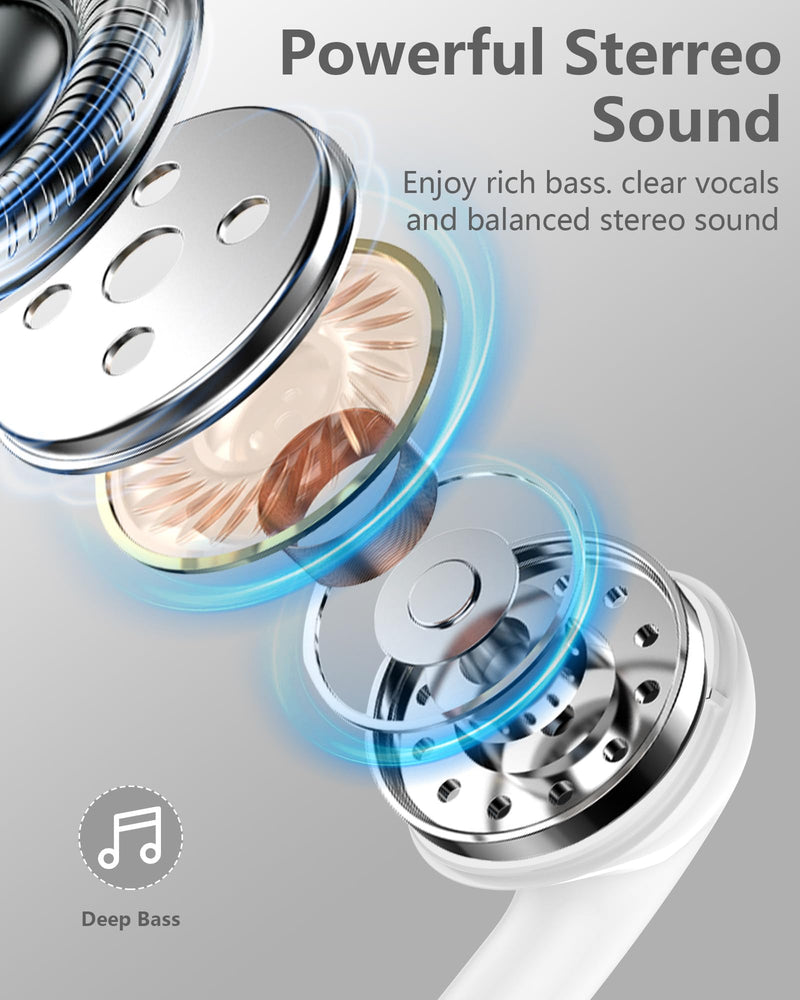 3.5mm Aux Jack Earbuds, Wired Over Ear Buds with Microphone, in-Ear Headphones for Apple iPhone ipad EarPods for Computer Laptop Gaming Devices, Stereo Bass Earphones for MP3 PC Air Pods Samsung White