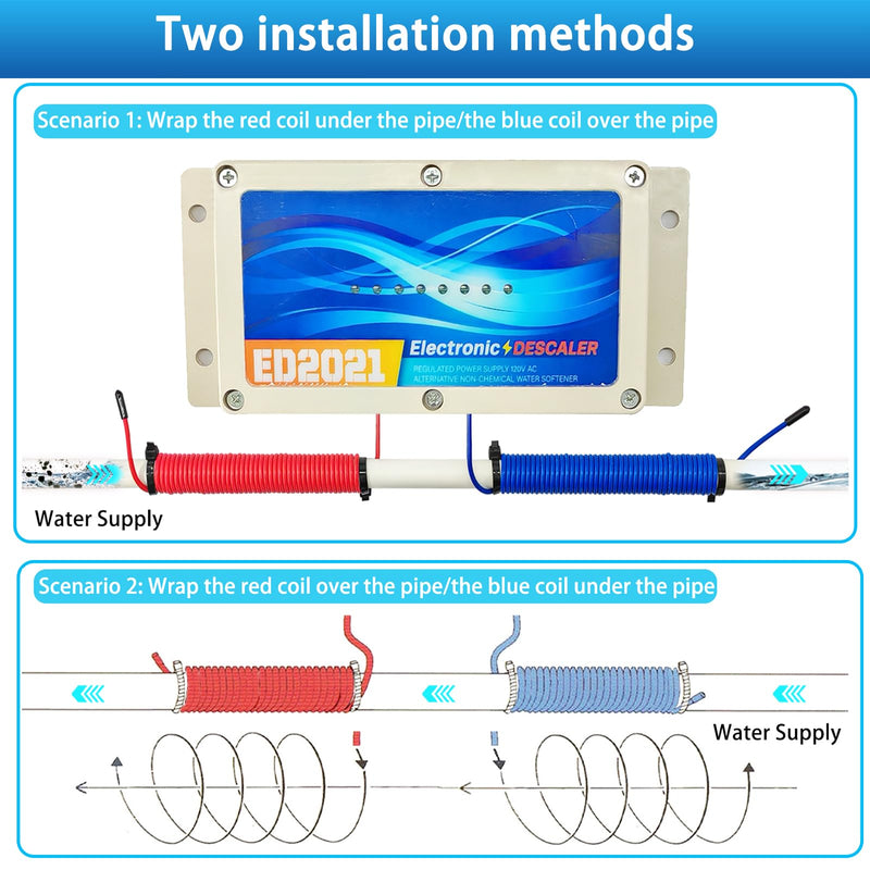 Whole House Electronic Water Descaler, Salt Free Hard Water Conditioner, Reduces Limescale and Rust Buildup, Easy Installation, Chemical Free Solution for Whole House