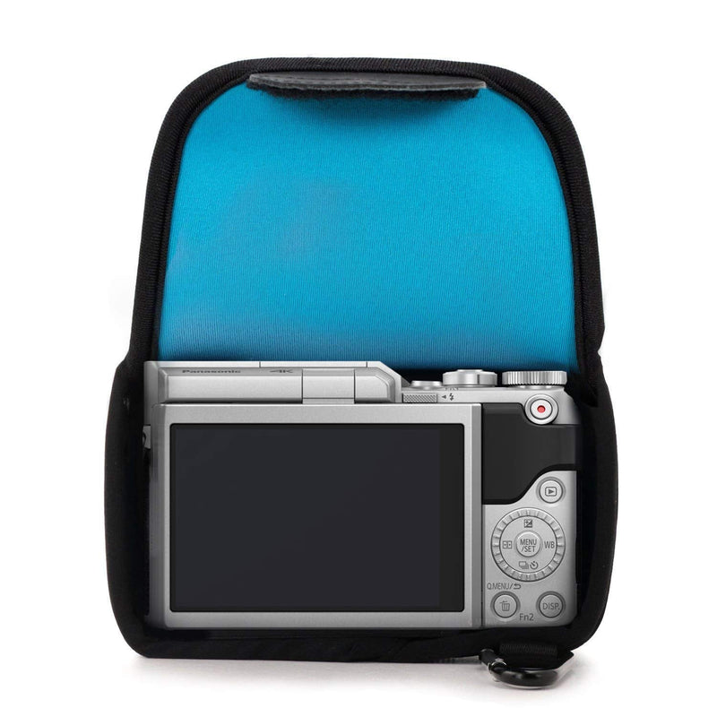 MegaGear MG736 Panasonic Lumix DC-GX950, GX900, DC-GF10, DC-GX850, DC-GF9, DC-GX800, DMC-GX85, GX80 (12-32mm), DMC-GF8, DMC-GF7, DMC-GF6, DMC-GF5 Ultra Light Neoprene Camera Case - Blue, PU Leather 12-32mm