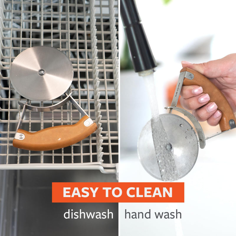 Full Circle Slice, Stainless Steel Precision Pizza Wheel with Safety Cover: Effortless Slicing, Innovative, Eco-Friendly. Dishwahser Safe.
