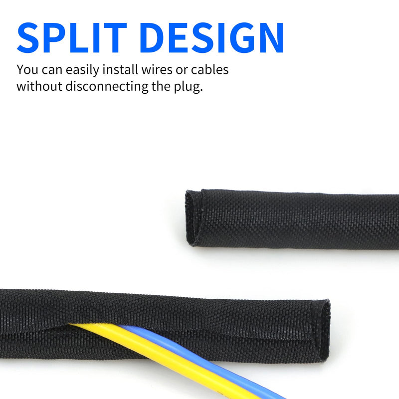 Split Wire Loom, 20ft Automotive Cable Protector Sleeve, Flexible Braided Cable Sleeves High Temperature Cable Management (Black, 3/16") Black 3/16"