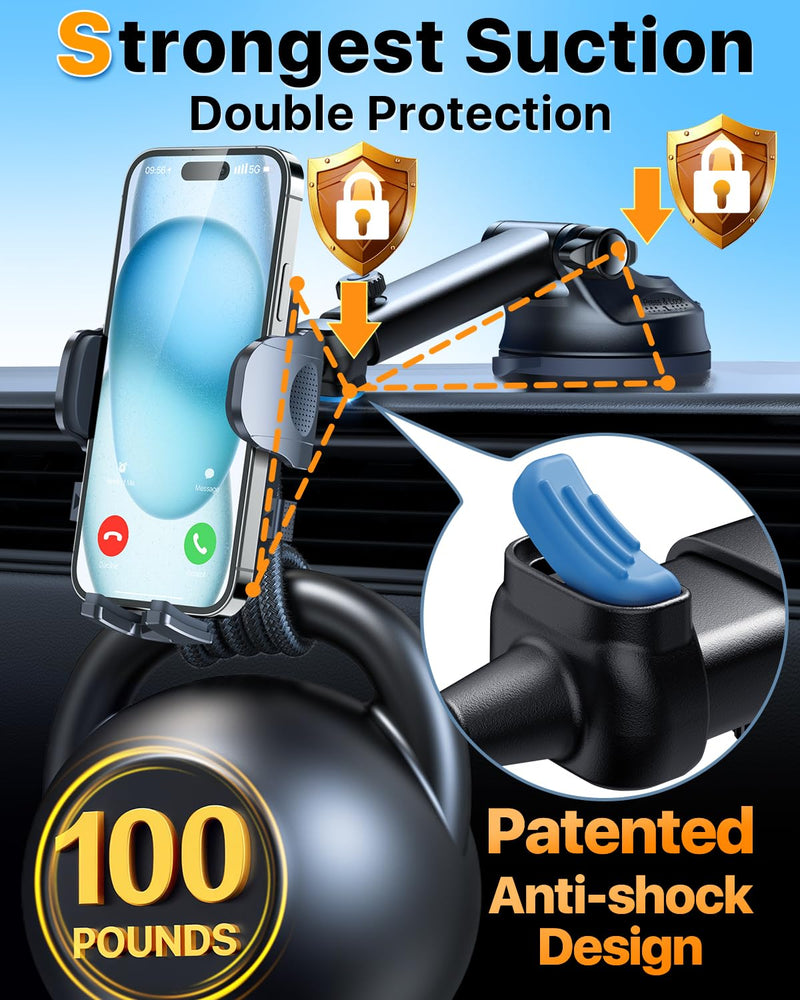 2026 Ultimate Best【True Military-Grade & Safety Cert】 Car Phone Holder | 【Upgraded 360 Rotation & 100LBS Strongest Suction】5-in-1 Truck Windshield Dashboard Vent Mount Stand for iPhone Android, Pink