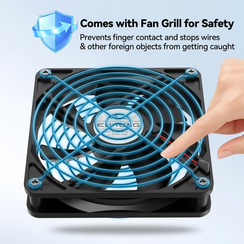 ELUTENG 120mm USB Cooling Fan | 3 Speed Adjustable, Quiet PC Cooling Ventilator, 4 Rubber Feet & Screwdriver