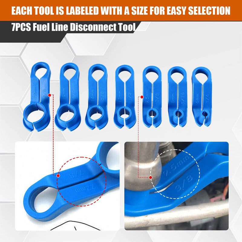 7PCS Fuel Line Disconnect Tool Set - 1/4 5/16 3/8 1/2 5/8 3/4 7/8 Inch Fuel Filter Quick Disconnect Removal Tool
