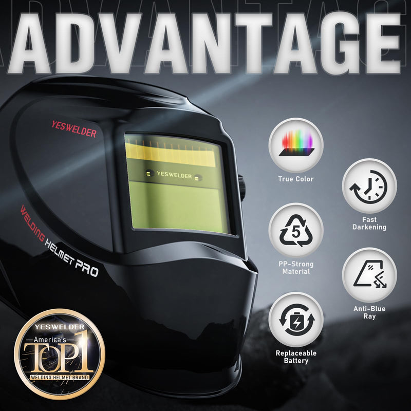 YESWELDER Auto Darkening Welding Helmet, 1/1/1/1 True Color Solar Powered Welding Hood with 2 Arc Sensors, Blue Light Blocking Welder Mask for TIG MIG ARC and Grind LYG-L600A