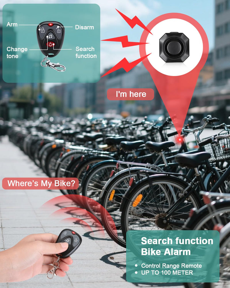 Max 110dB Bike Alarm,Bike Alarms For Ebikes Rechargeable Motorcycle Alarm With Remote,7 Levels Sensitivity Bicycle Alarm, Anti Theft Bicycle Alarm& Ebike Alarm For Car Motorcycle Scooter Ebike