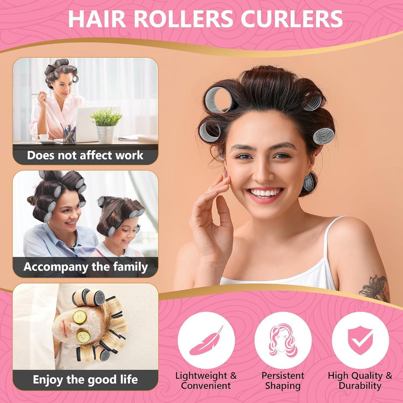 50PCS Hair Rollers Set,Hair Curlers Rollers with Clips - eco-friendly Nylon Material,4-sizes for Various Curls - Perfect for Styling and Volume,60 45 36 25mm/24pc rollers & 24pc Curl Clips