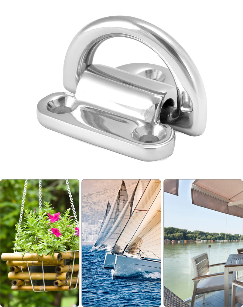 QWORK Marine Folding Pad Eye, 4 Pack Marine Grade Stainless Steel 316 D Ring Anchor, 44mm x 40mm Heavy Duty Desk Tie Down Anchor with Plate, for Marine Trailer Boats Truck