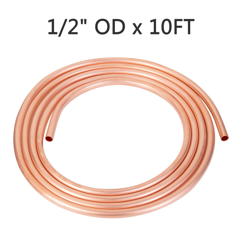 Copper Tubing 1/2"ODx0.45"IDx10Ft - 99.9% C12200 Pure ACR Copper Tube,Refrigeration Seamless Round T2 Pure copper tubes for Refrigerator HVAC System Industry DIY 1/2" OD 10FT