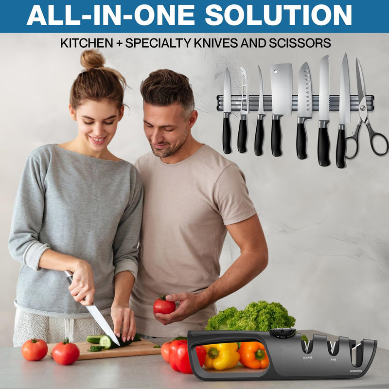 Adjustable Knife Sharpener Kit – Angle Control, Non-Slip Base & Ergonomic Handle – Safe Kitchen Knife Sharpener for Steel & Pocket Knives – Sharpening Tool with Scissors Slot