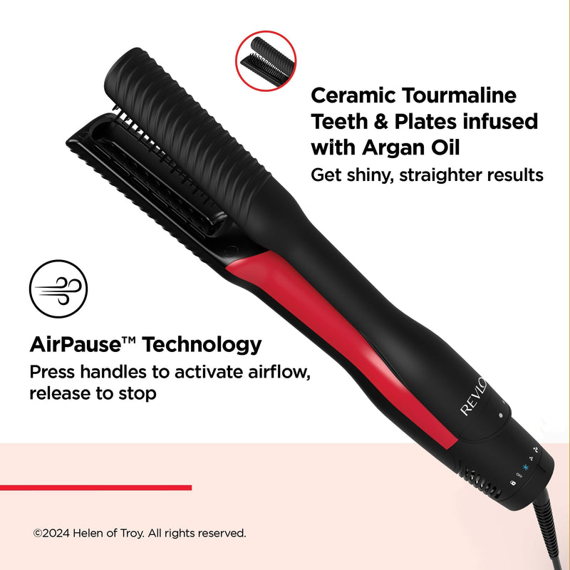 Revlon One-Step Air Straight - 2-in-1 Dryer & Air Straightener -RVDR5330UK | Dry and straighten with hot air without extreme heat, Optional Shine Boost with heated teeth & plates infused with Argan oil
