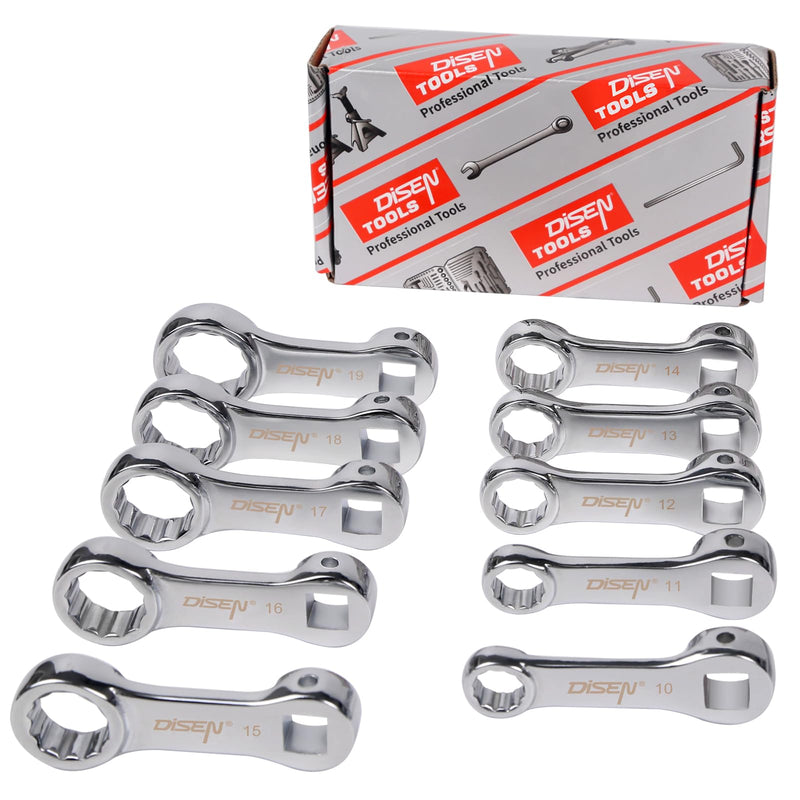 DISEN 10-Piece Metric Torque Wrench Adapter Set (10-19mm) - Chrome Vanadium Steel, 3/8-inch Square Drive Torque Adapter, Extension Rod Repair Tool, Color Box Packaging