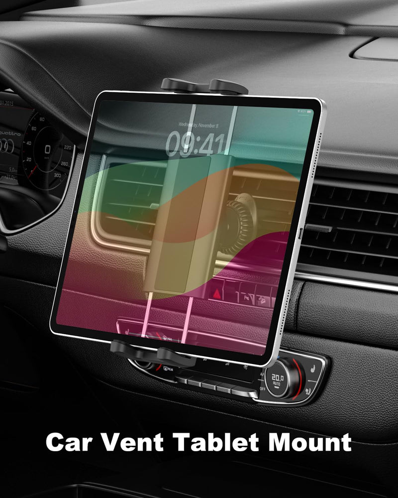 Car Vent Tablet Holder for Car, [Upgrade Clip Never Fall] Air Vent Tablet Mount, 360° Adjustable Truck A/C Hook Cradle for iPad Pro 11 Air Mini, Galaxy Tab, Z Fold, iPhone, 4-11" Devices