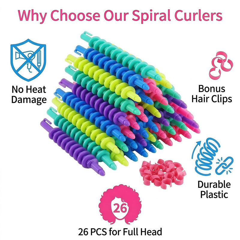 26 Pcs Spiral Hair Perm Rods Plastic Medium/Long Barber Hairdressing Styling Curling Perm Rod Hair Rollers Hair Curler Salon Tools for Women Ladies Girls(6 Inch)