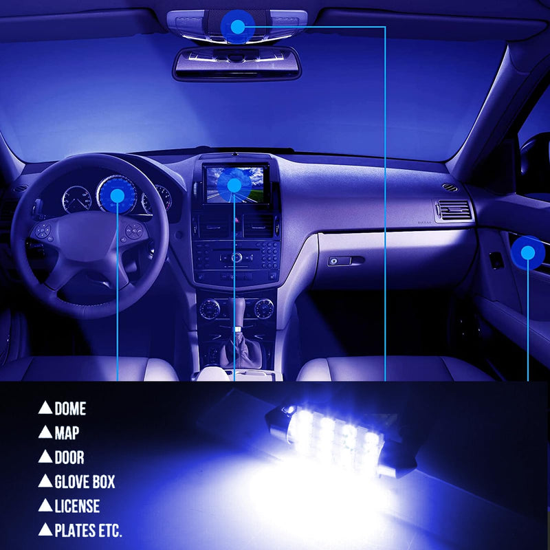 Pack-24 Car LED Bulb Kit Set, T10 31 mm 42 mm Interior Car Lights Bulbs Dome Light, Festoon Bulbs LED Replacement Bulbs for Car Dome Map Door Courtesy License Plate Lights (Blue) 24 PCS Blue