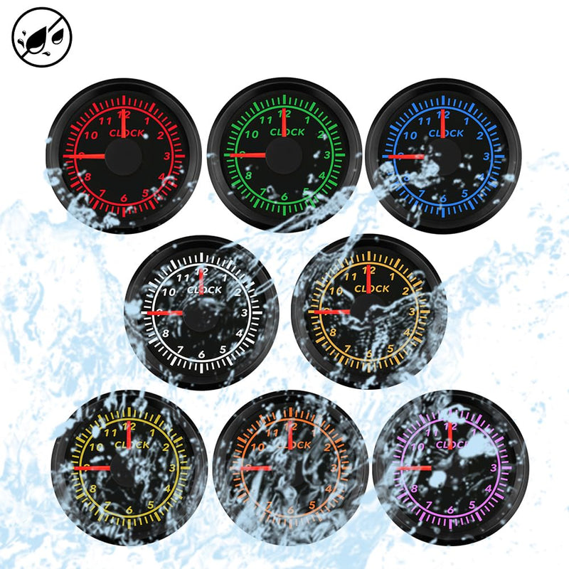 2" /52mm Clock Gauge 12-Hour Meter with Backlight 12V 24V for Car Boat Sedan Motorbike Waterproof Type (Black&Black) Black&Black