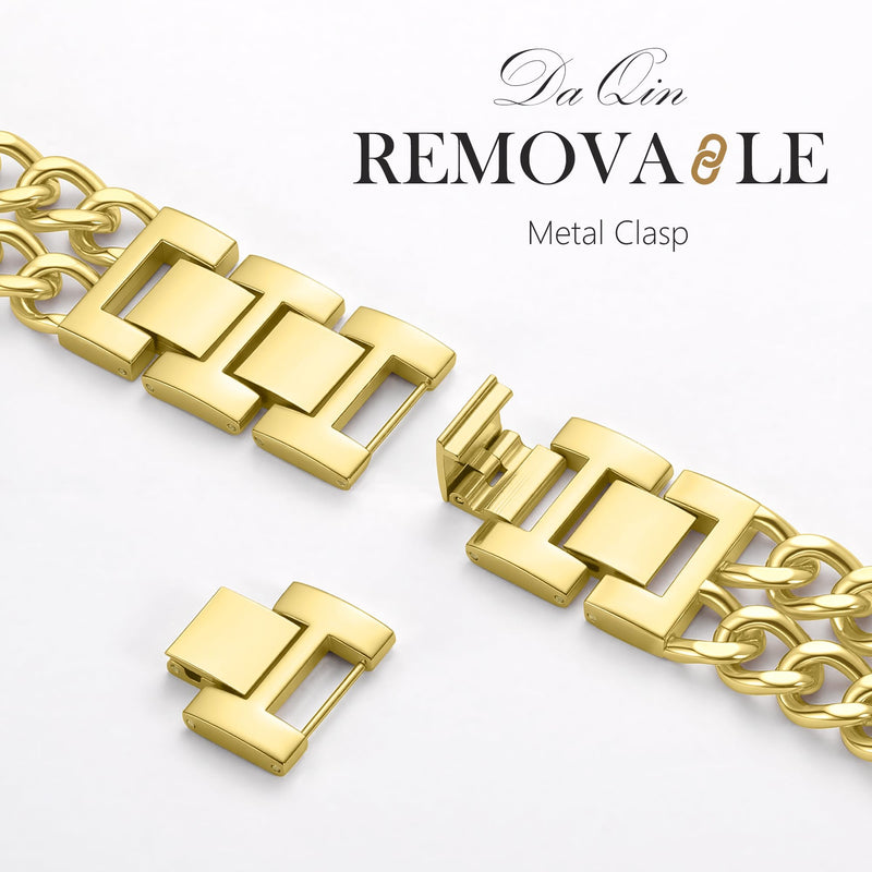 DaQin Gold Band Compatible with Apple Watch Bands for Women 40mm 42mm 38mm 41mm 44mm 45mm 46mm, Adjustable Metal Chain Link Bracelet Accessories for iWatch Band Series 11 10 9 8 7 6 5 4 3 2 1(No Case) 38mm/40mm/41mm/42mm(series 11 10)